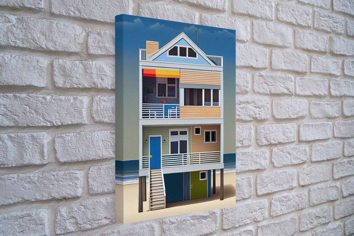 Colorful Beach House on Stilts Whimsical Coastal Retro Seaside Poster - Image 3