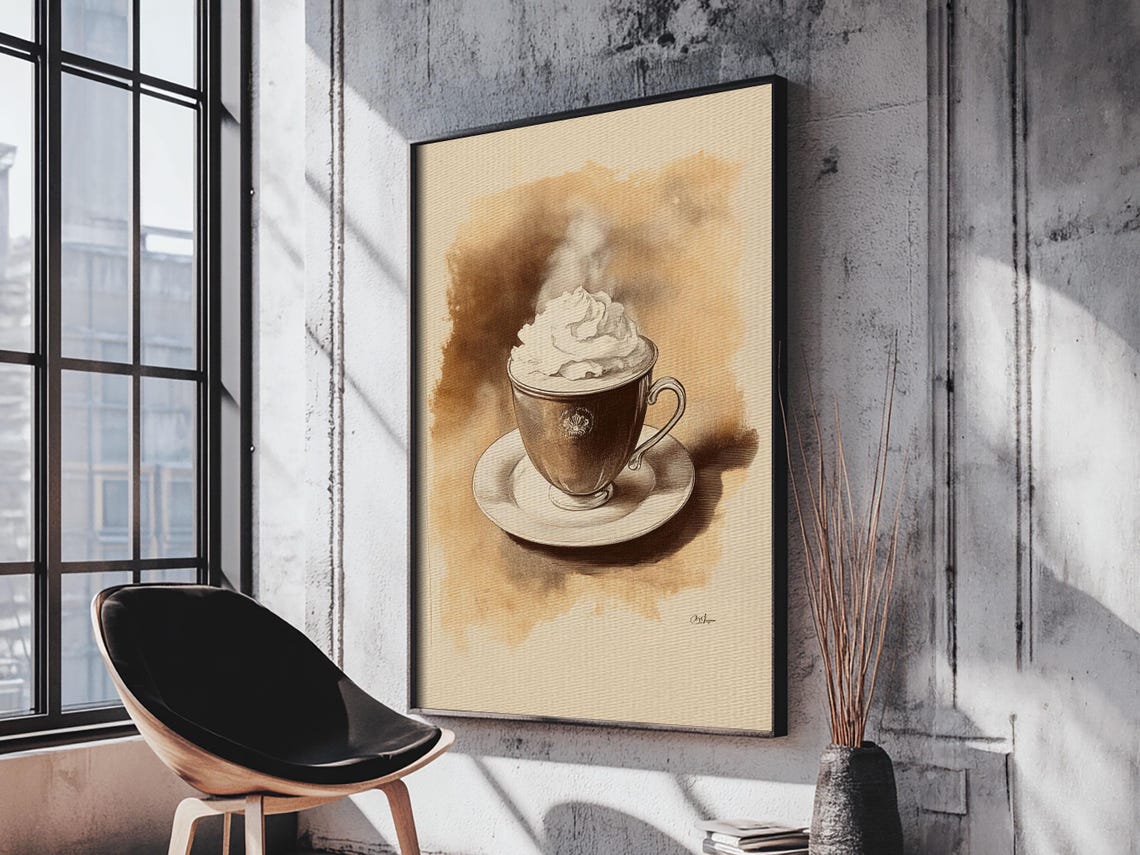 Steaming Hot Chocolate With Whipped Cream Vintage Coffee Art Print - Image 3