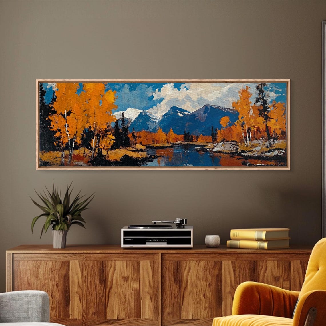 Vintage Fall Landscape Golden Aspens Mountain Lake Oil Poster - Image 3