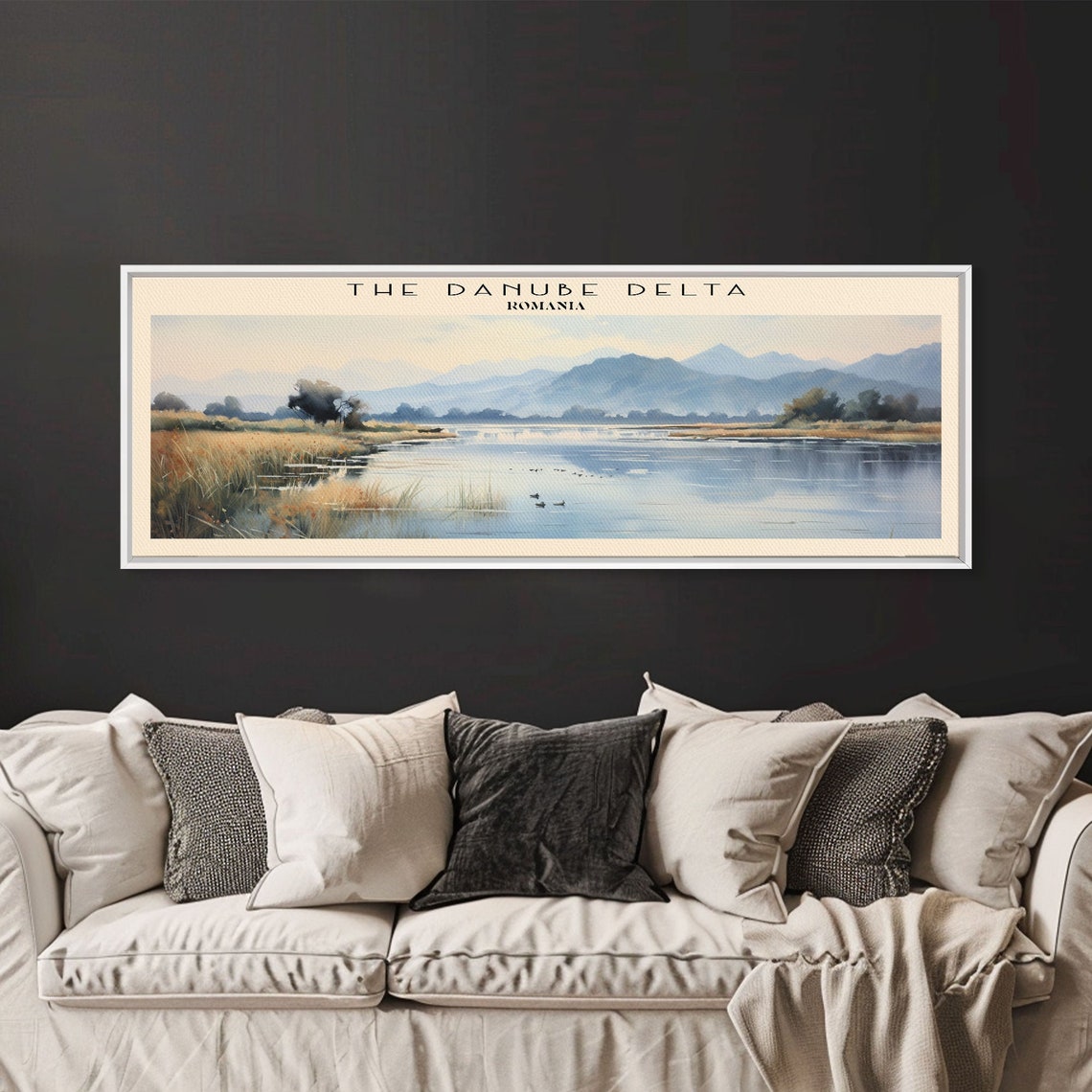 Danube Delta Romania Calm Wetland Reeds Misty Hills Travel Poster - Image 3