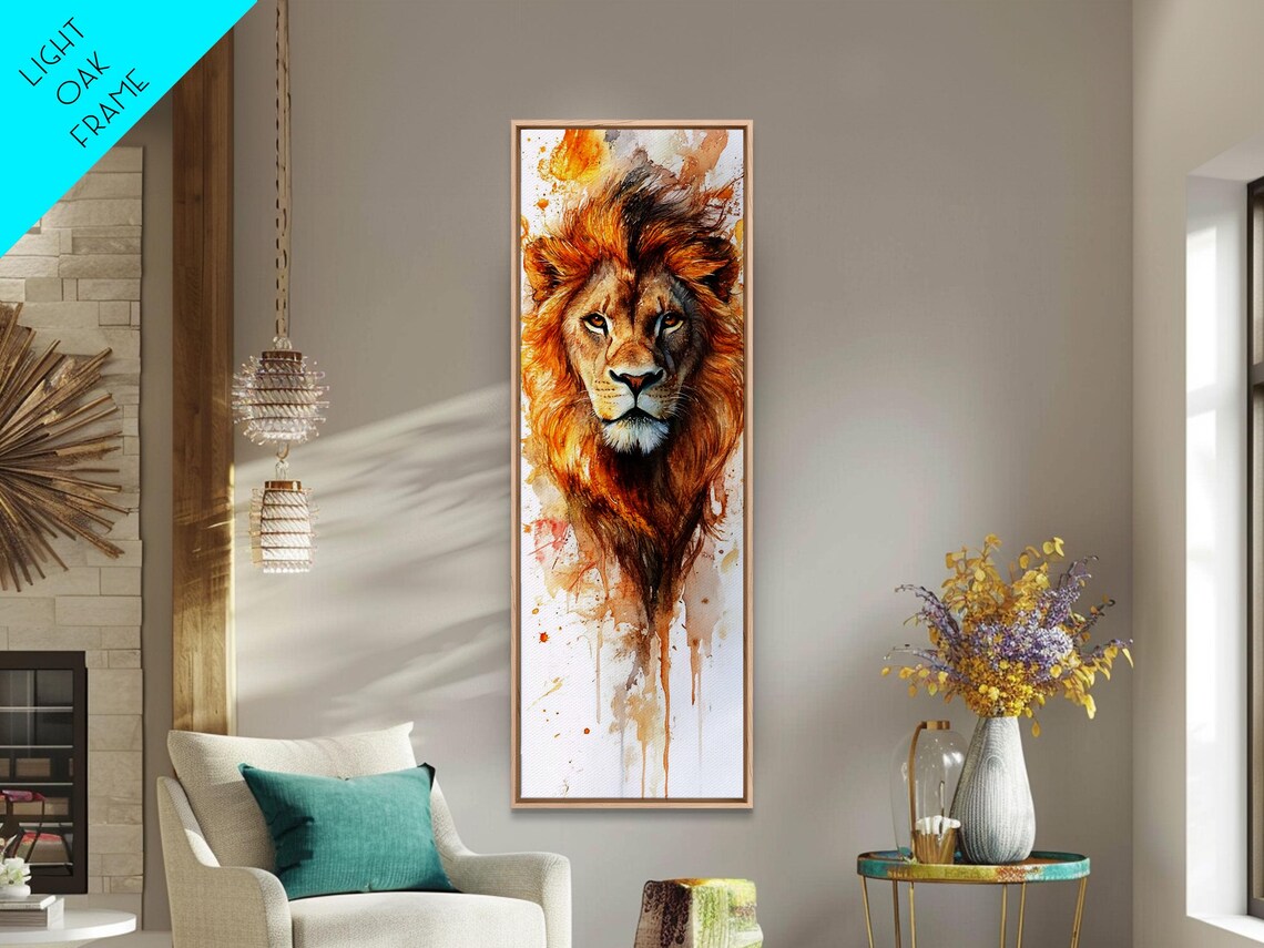 Majestic Lion Portrait Golden Watercolor Splatter Wildlife Wall Poster - Image 4