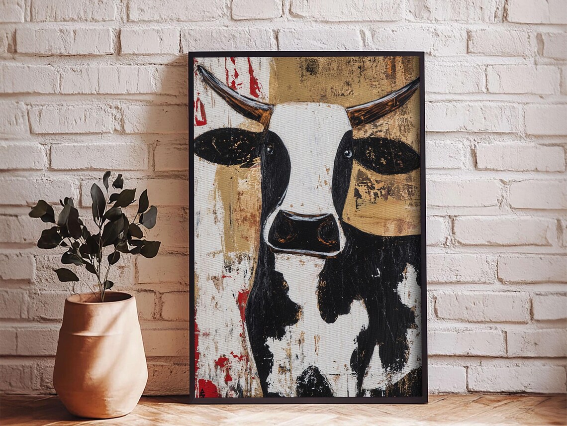 Rustic Black And White Cow Head Farmhouse Animal Wall Poster - Image 4