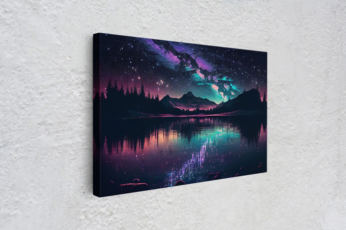 Vaporwave Starry Night Over Alaskan Lake Art Print - Image 4