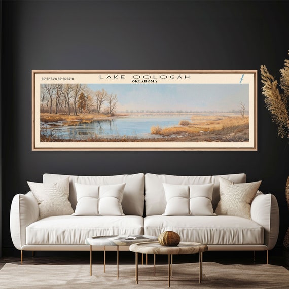 Lake Oologah Oklahoma Framed Print Lake House Decor Panoramic Wall Art Travel Poster Serene Landscape Painting Bedroom Decor