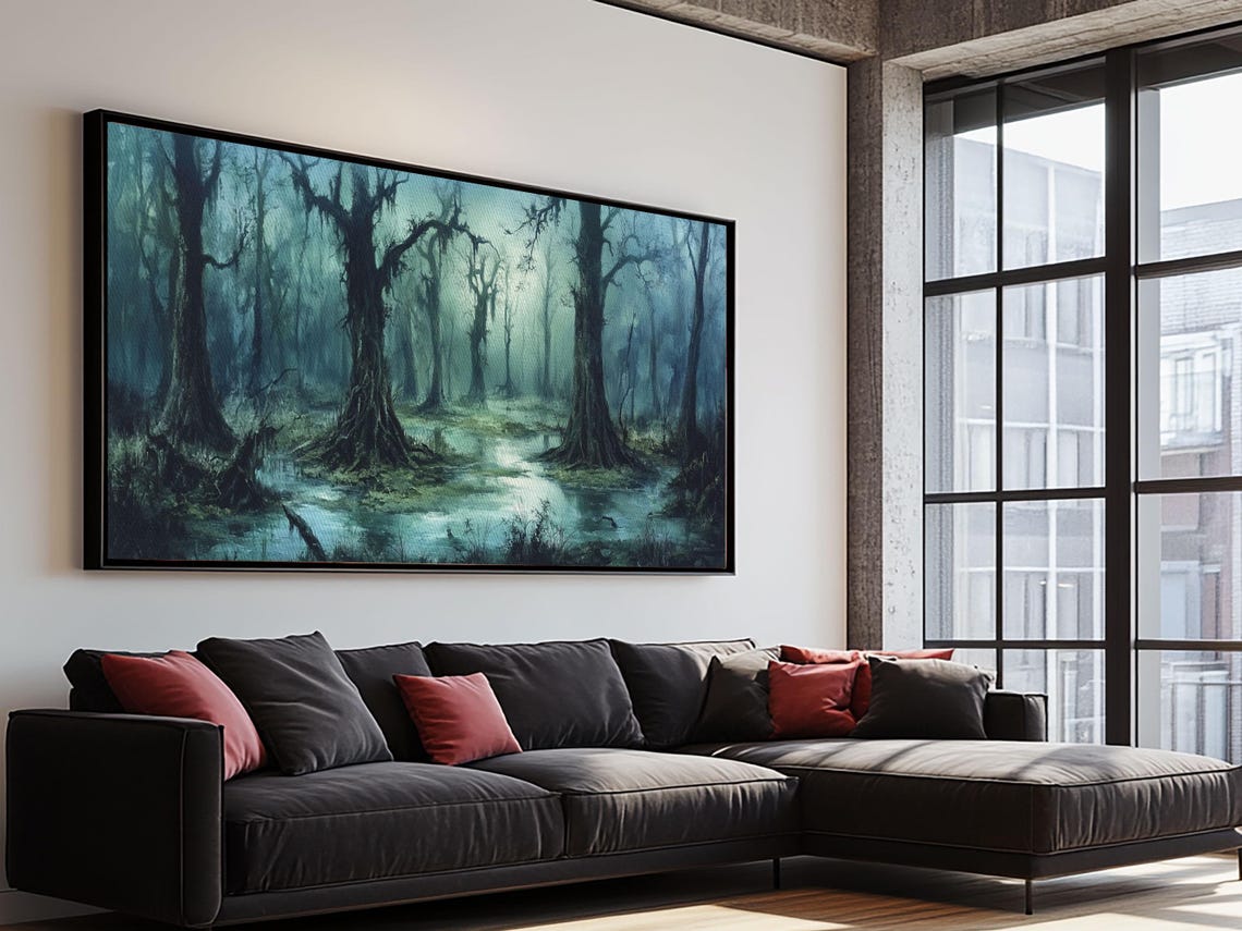 Moody Swamp Mossy Trees Misty Water Dark Academia Art Poster - Image 3