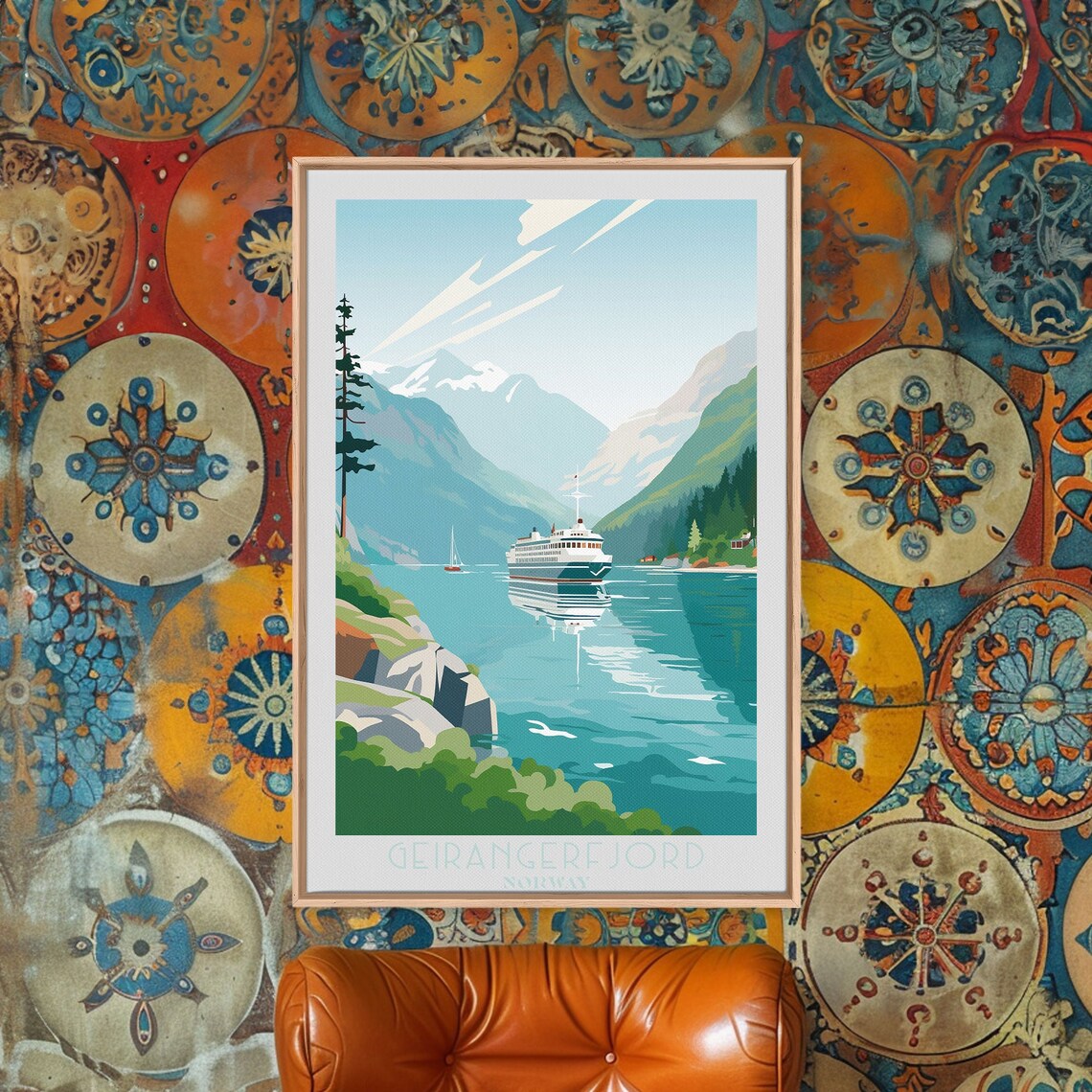 Geirangerfjord Norway Cruise Ship Fjord Snowy Peaks View Poster - Image 5