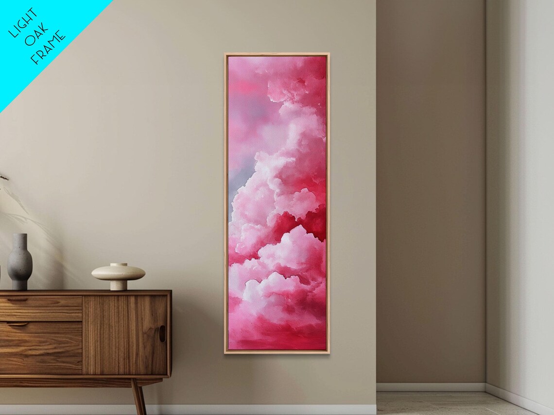 Vivid Pink Cloudscape Vertical Oil Painting Cottagecore Wall Poster