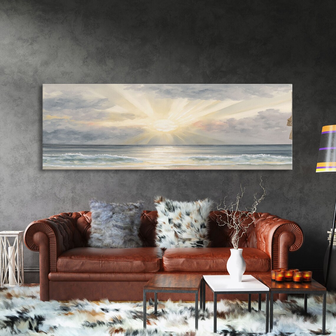 Beach Sunset Watercolor Art Print, Panoramic Lakehouse - Image 3