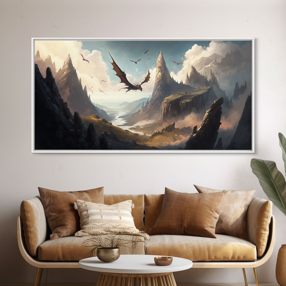 Dragons In Flight Over A Valley, Medieval Fantasy Art Print - Image 5