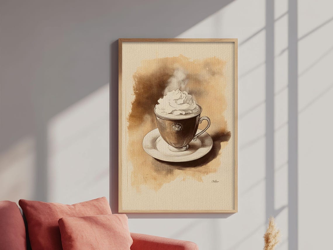 Steaming Hot Chocolate With Whipped Cream Vintage Coffee Art Print - Image 6