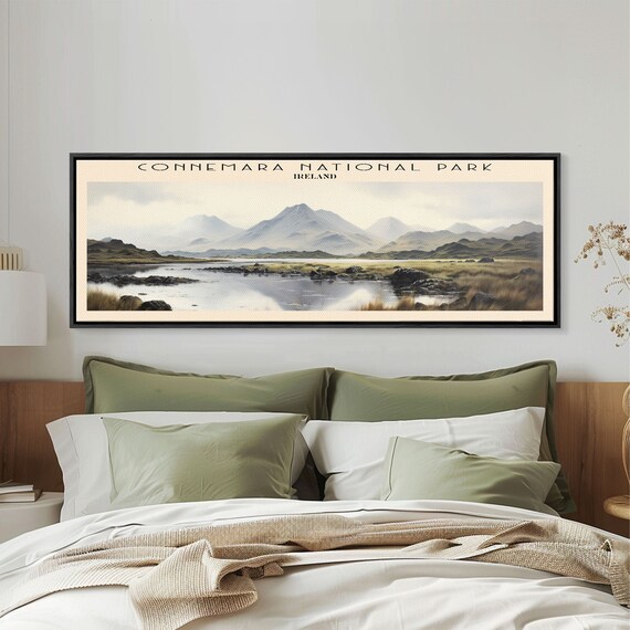 Connemara National Park Ireland Misty Mountains Lake View Travel Poster