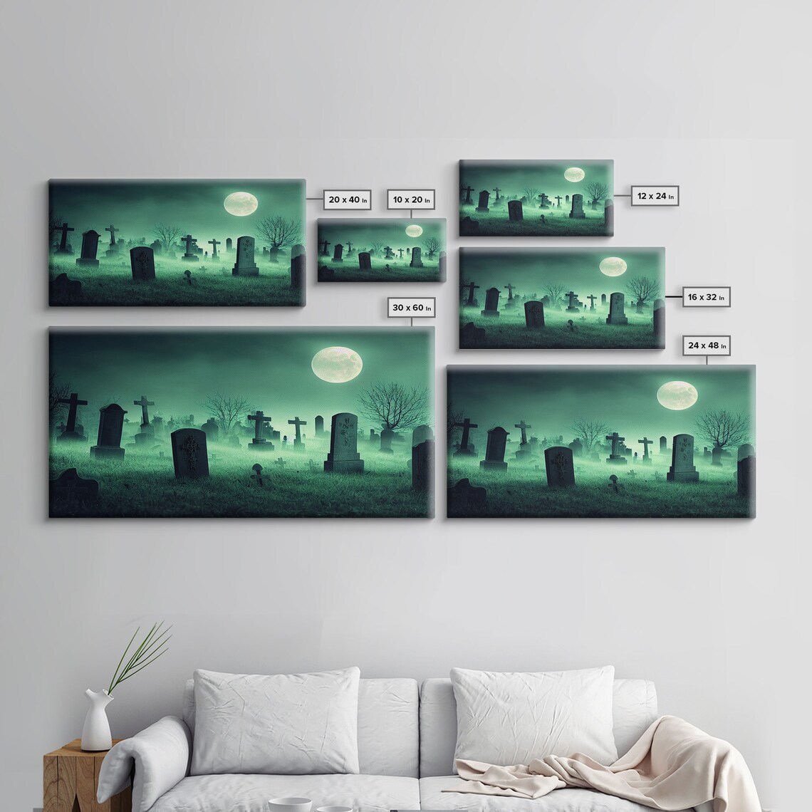 Full Moon Over A Haunted Cemetery At Night Art Print - Image 2