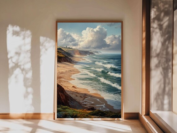 Coastal Cliff Seascape Beach Waves Ocean Landscape Travel Poster