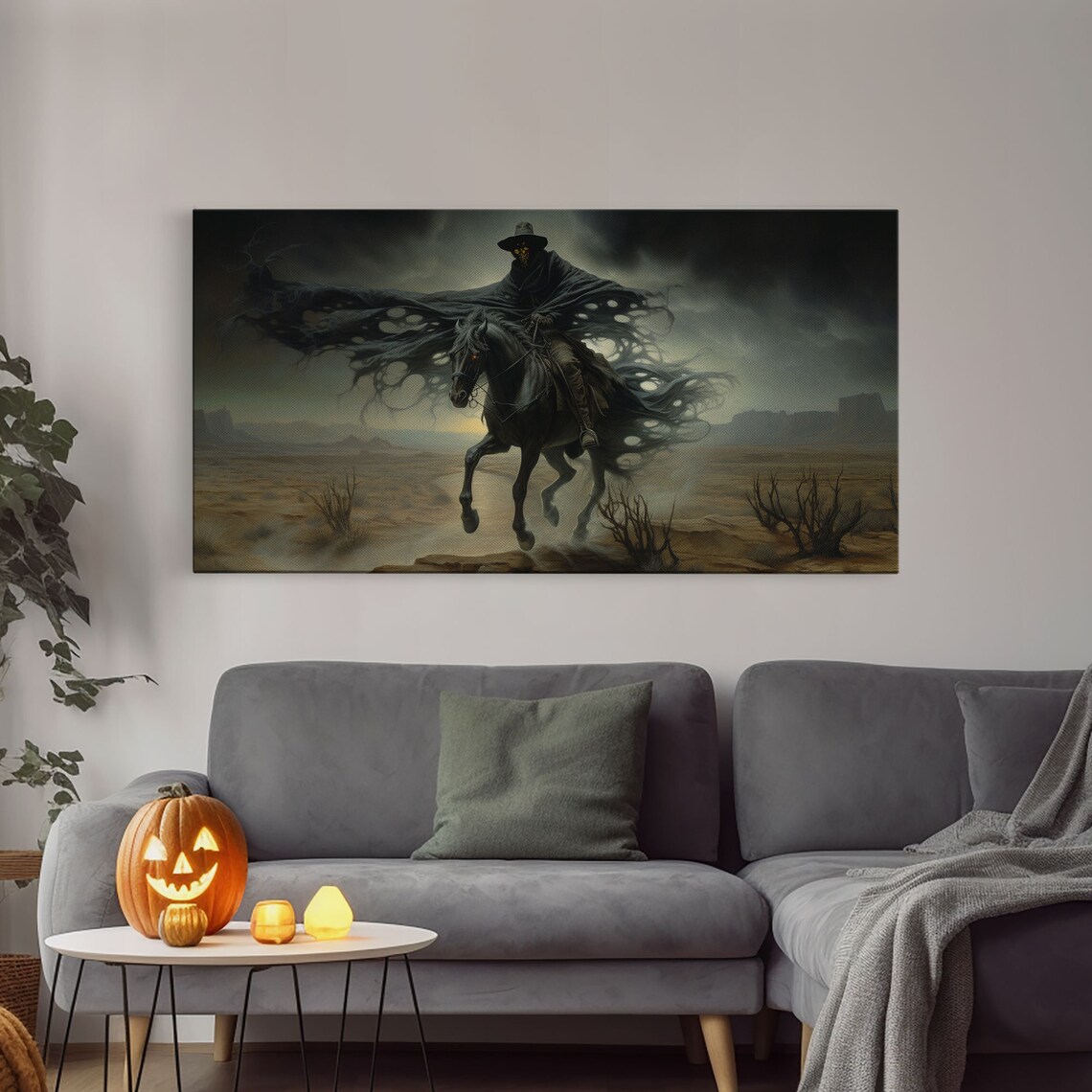 Ghost Cowboy Grim Reaper Horse Desert Night Ride Spooky Western Art Poster - Image 4