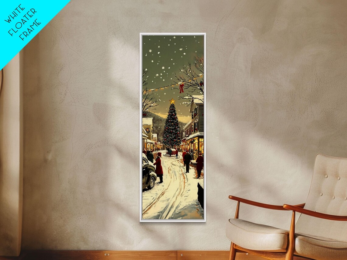 Snowy Christmas Market Street Tree Lights Festive Night Wall Art - Image 6