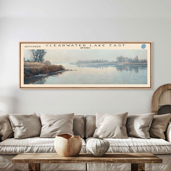 Eau Claire Clearwater Lake East Framed Print Lake House Decor Panoramic Wall Art Travel Poster Rustic Lake Painting Home Decor