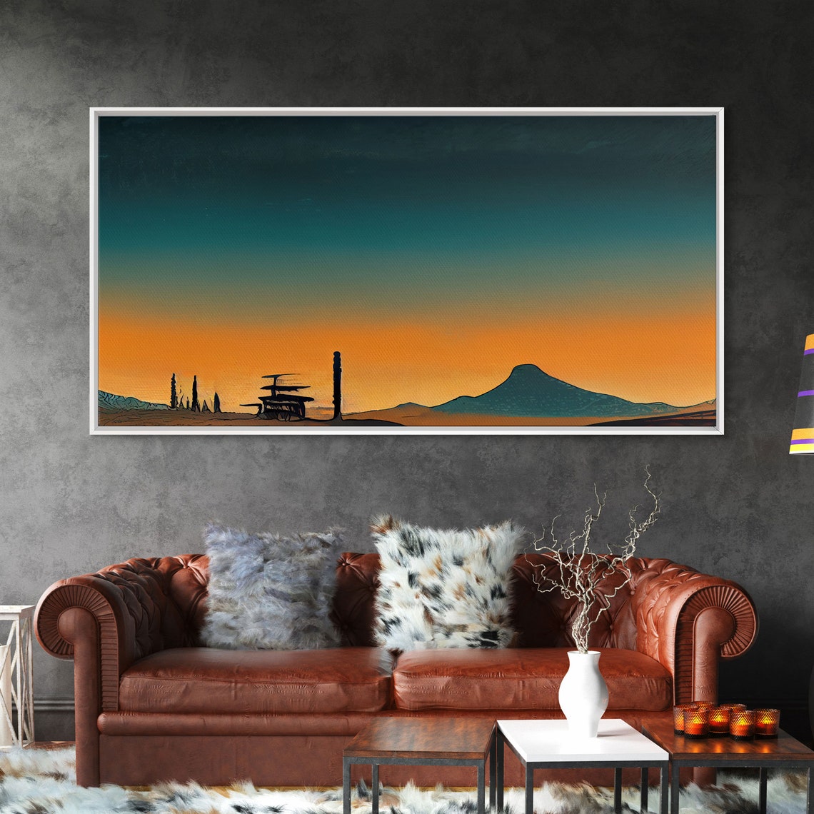 Minimalist Desert Sunset With Teal Orange Gradient Sky Modern Print - Image 6