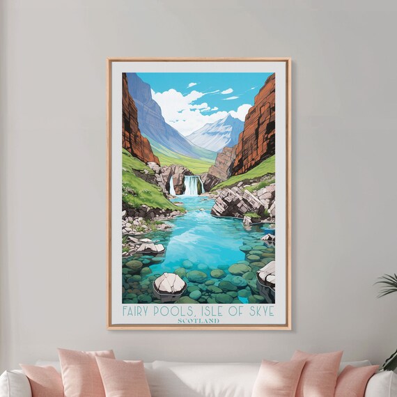Fairy Pools Isle of Skye Scotland Turquoise Pool Waterfall Cliffs Travel Poster