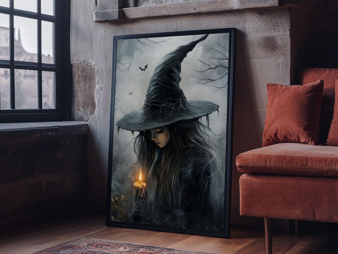Gothic Witch Holding Candle Dark Academia Halloween Art Print - Image 5