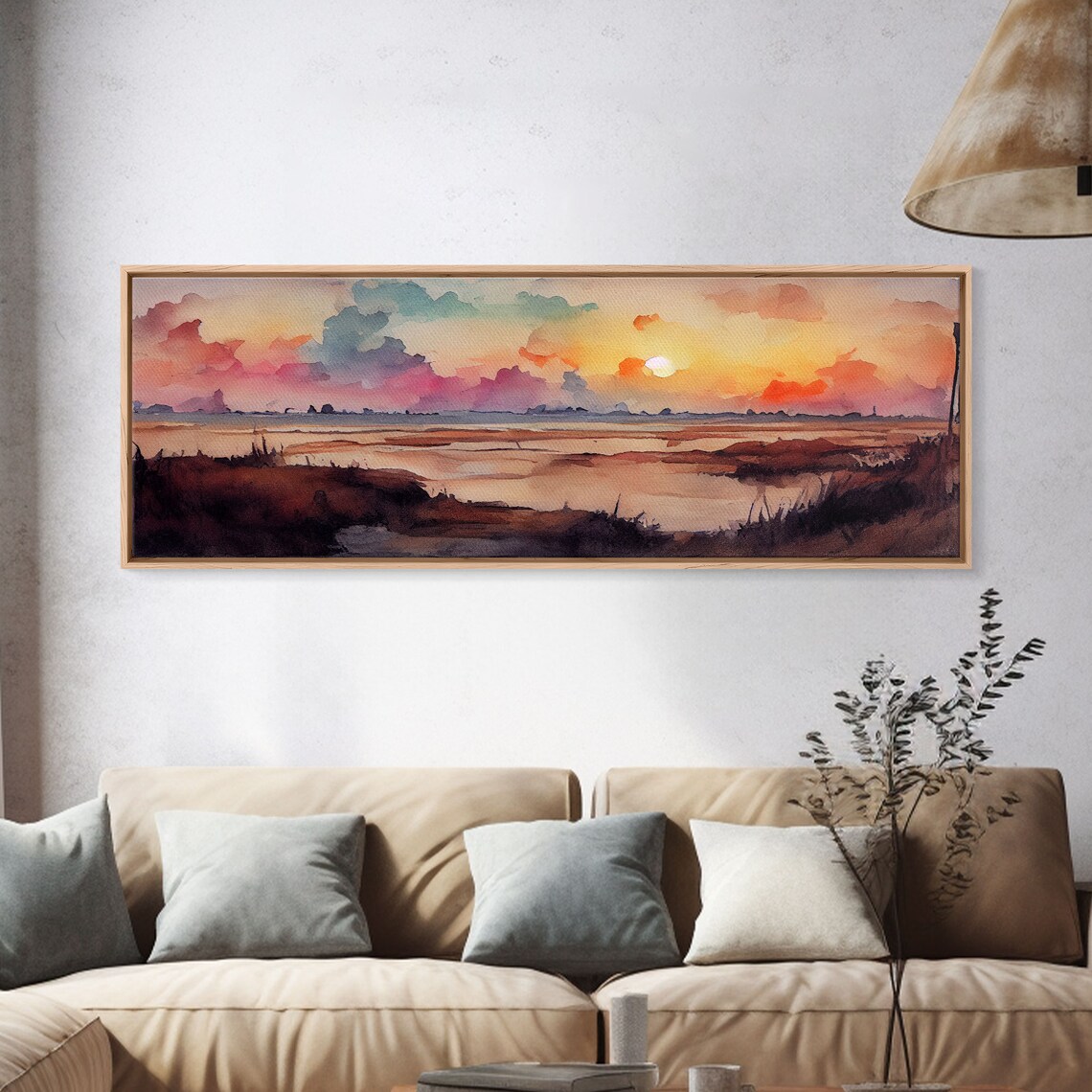 Watercolor Landscape Sunset, Hazy Sky Art Print - Image 3