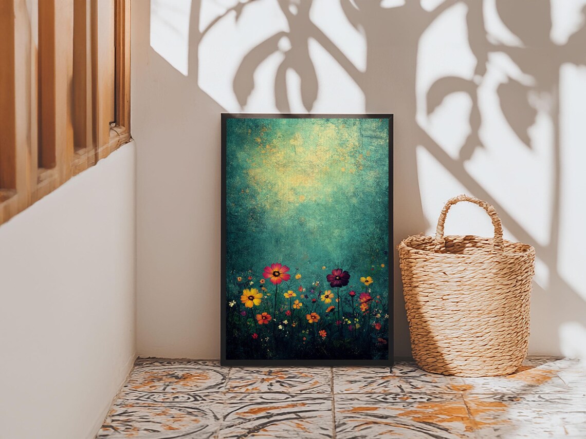 Wildflower Boho Minimalist Wall Art Print for Home Decor
