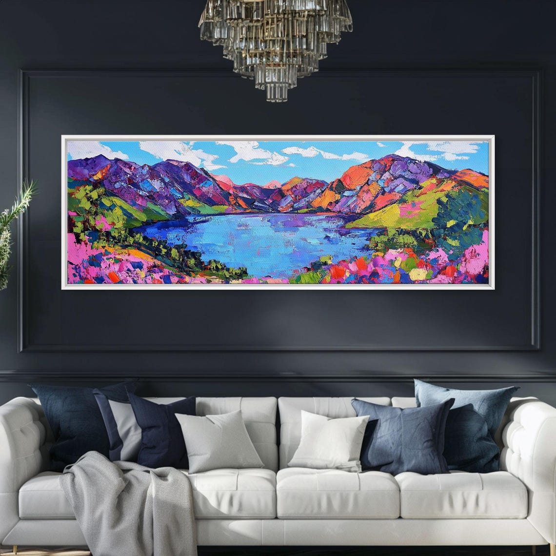 Colorful Pop Art Mountain Lake Wildflowers Vibrant Landscape Poster - Image 4