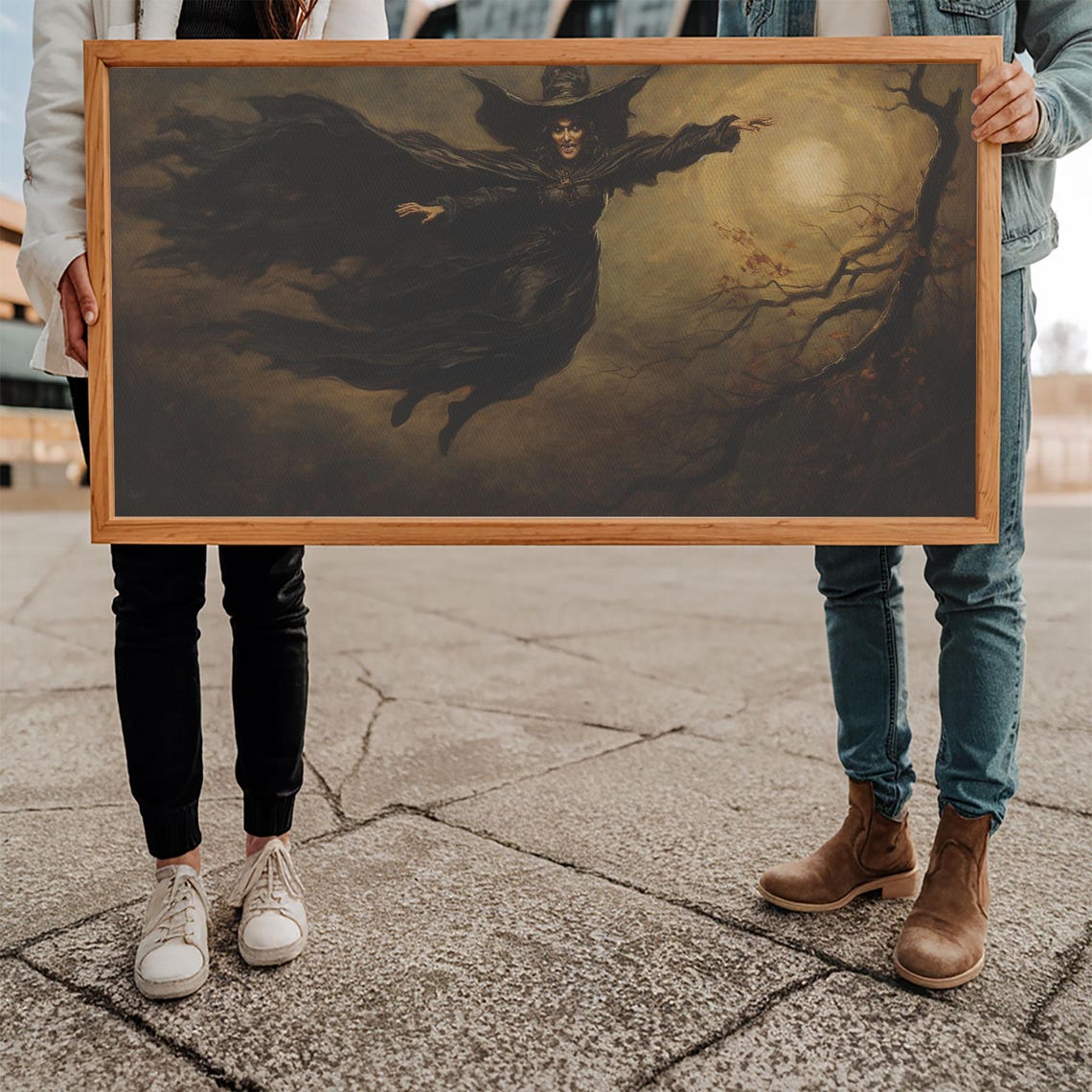 Flying Witch Swirling Stormy Night Sky Dark Cape Halloween Art Poster - Image 5