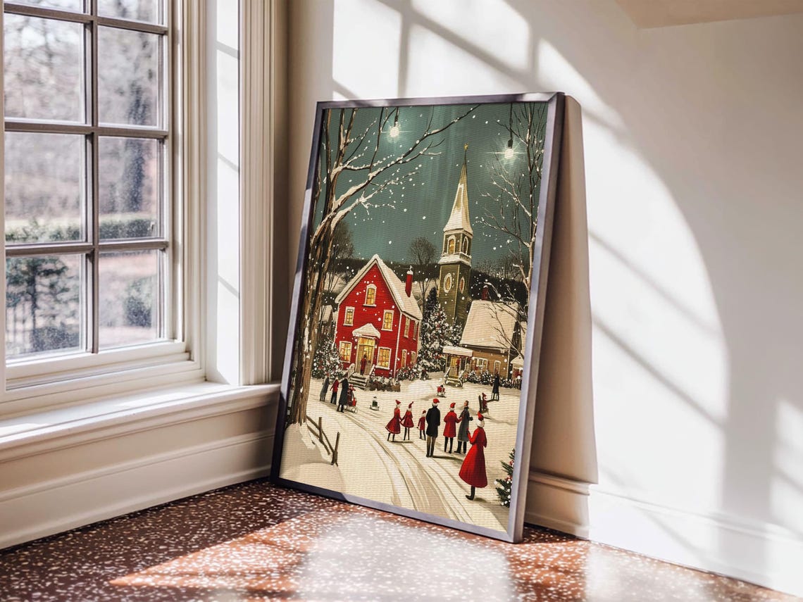 Small Town Christmas Painting Print Christmas Village Art Christmas Village Painting Christmas Home Decor Christmas Living Room Art