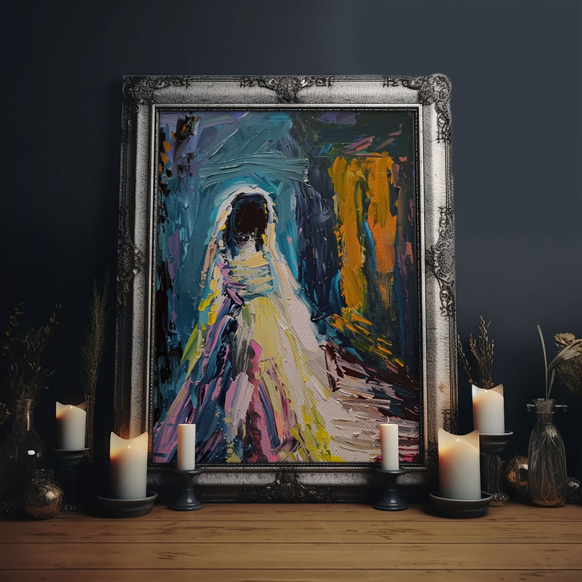 Haunted Veiled Ghost Abstract Colorful Impasto Painting Art Poster