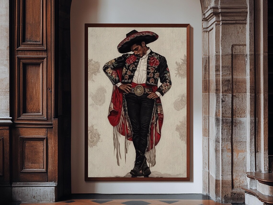 Mexican Charro Matador Portrait Ornate Suit Sombrero Cultural Wall Art - Image 5