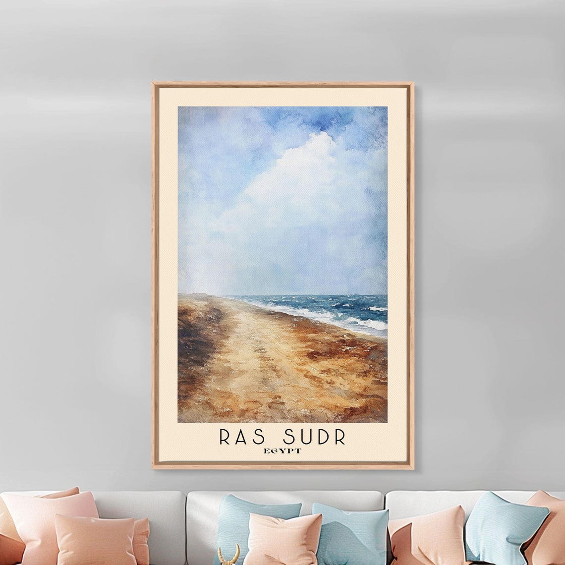 Ras Sudr Egypt Sandy Beach Foamy Surf Pale Sky Watercolor Poster - Image 2