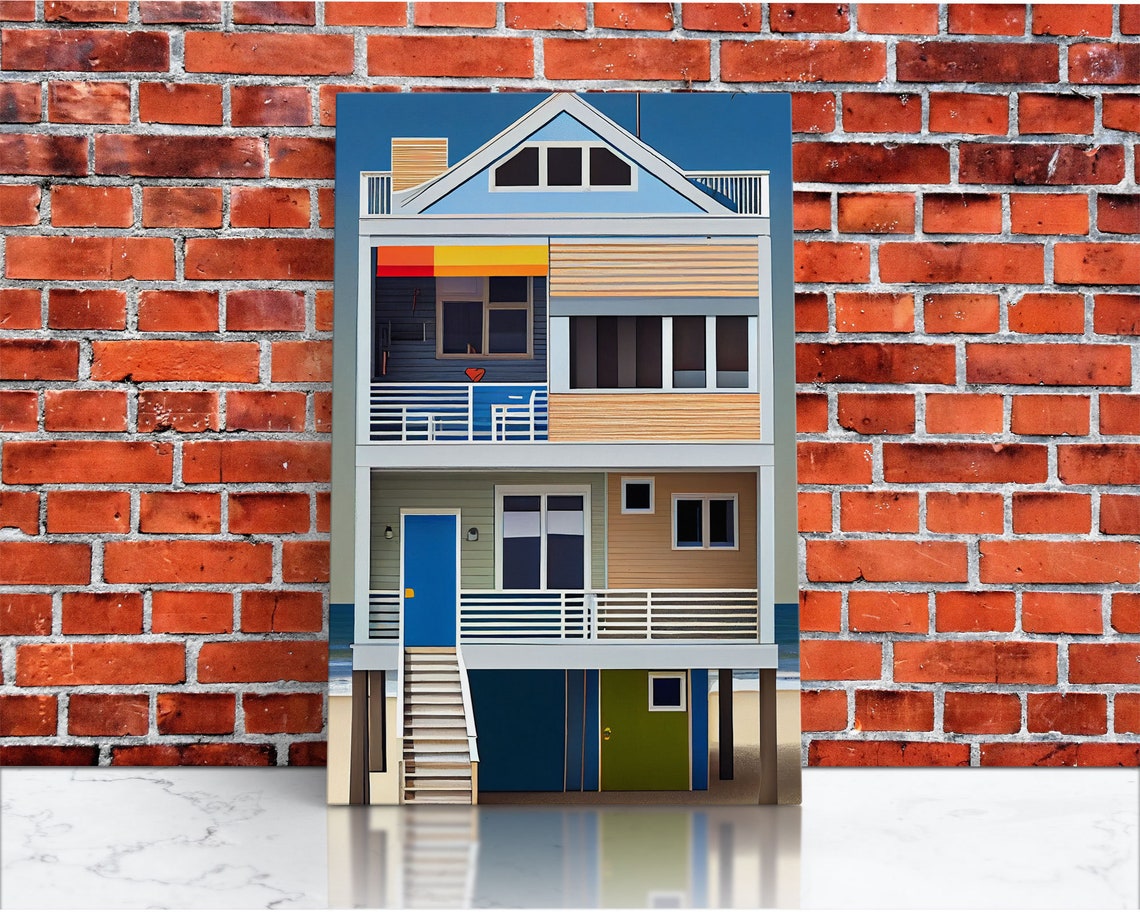 Colorful Beach House on Stilts Whimsical Coastal Retro Seaside Poster - Image 2