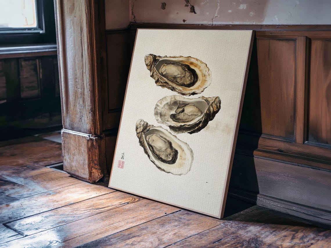 Japanese Oyster Shells Watercolor Painting Minimal Coastal Art Print - Image 3