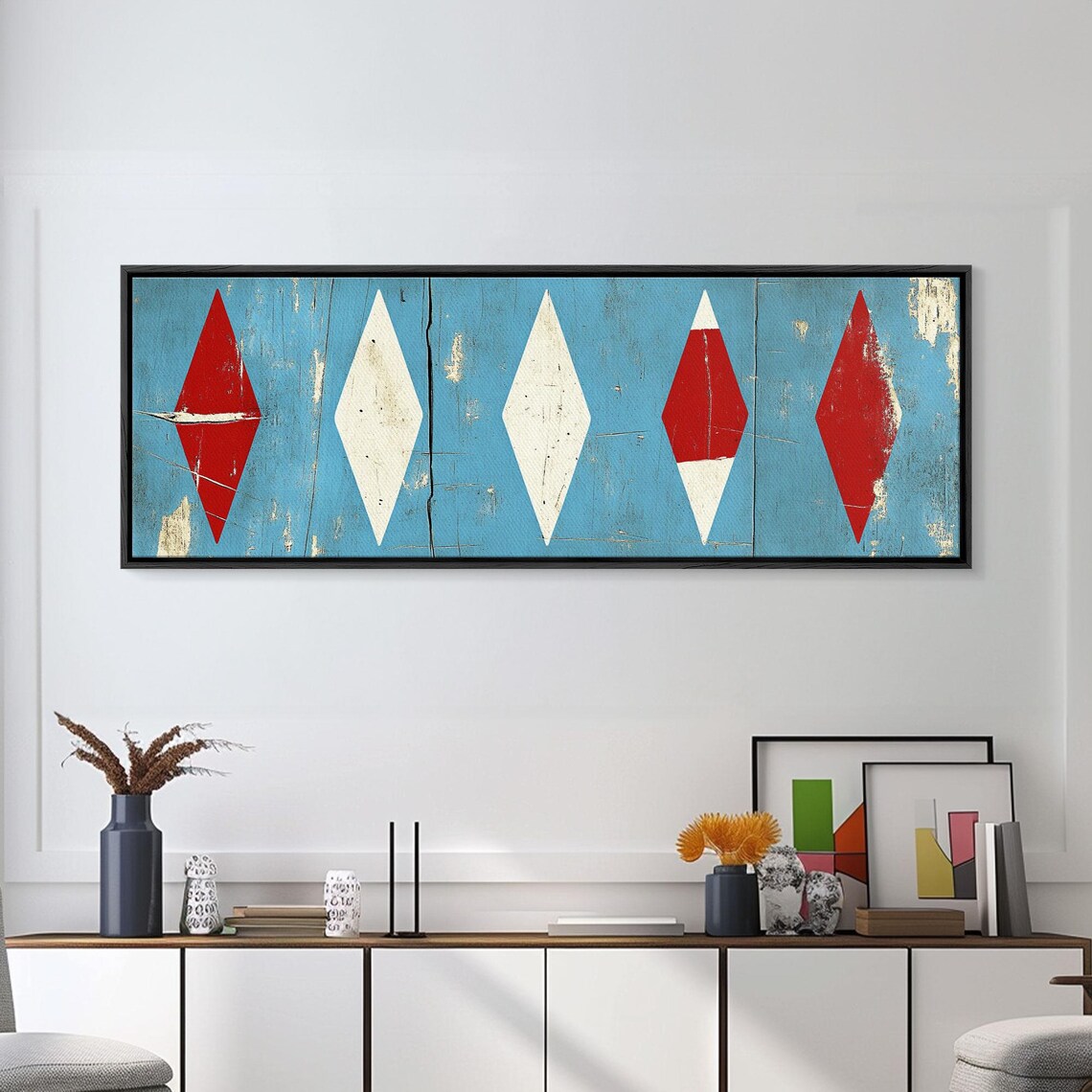 Red White Diamonds, Rustic MCM Mashup Home Decor - Image 6