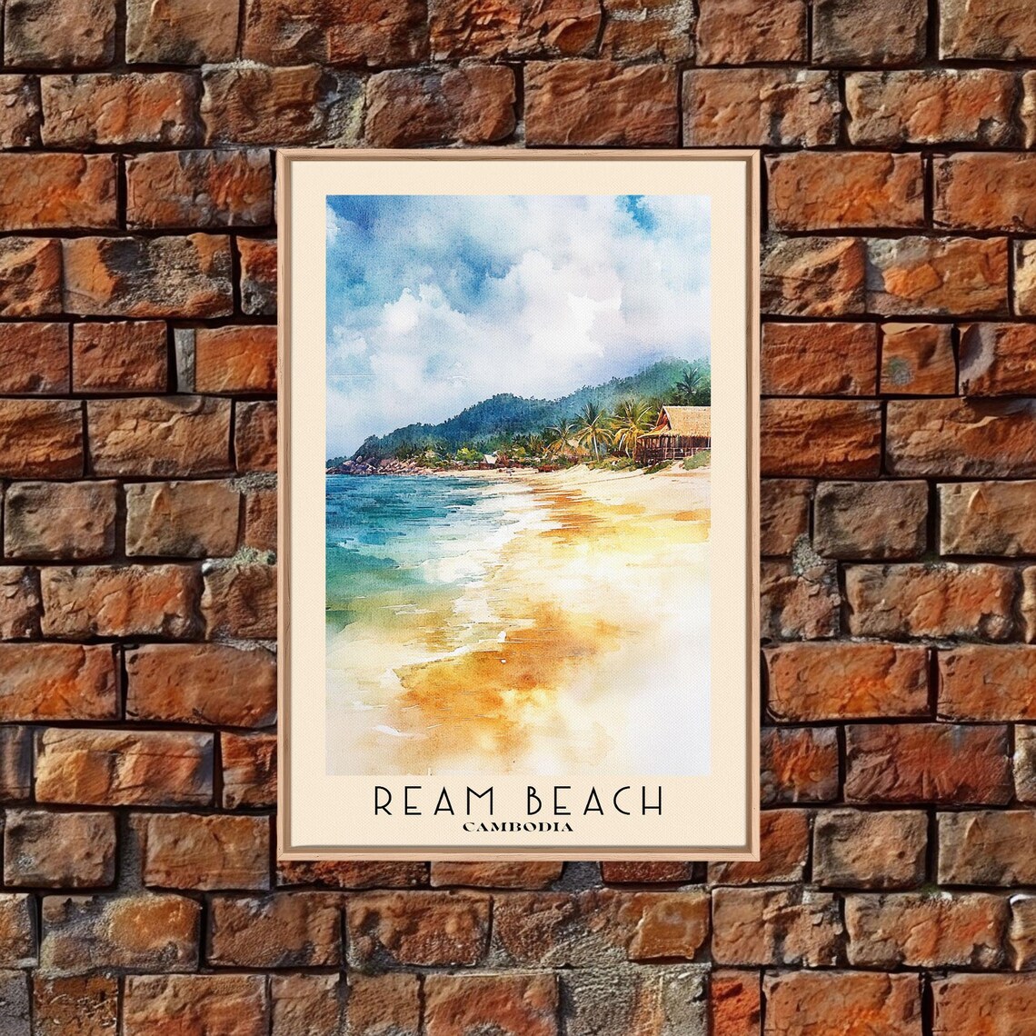 Ream Beach Cambodia Tropical Shoreline Watercolor Travel Poster - Image 5
