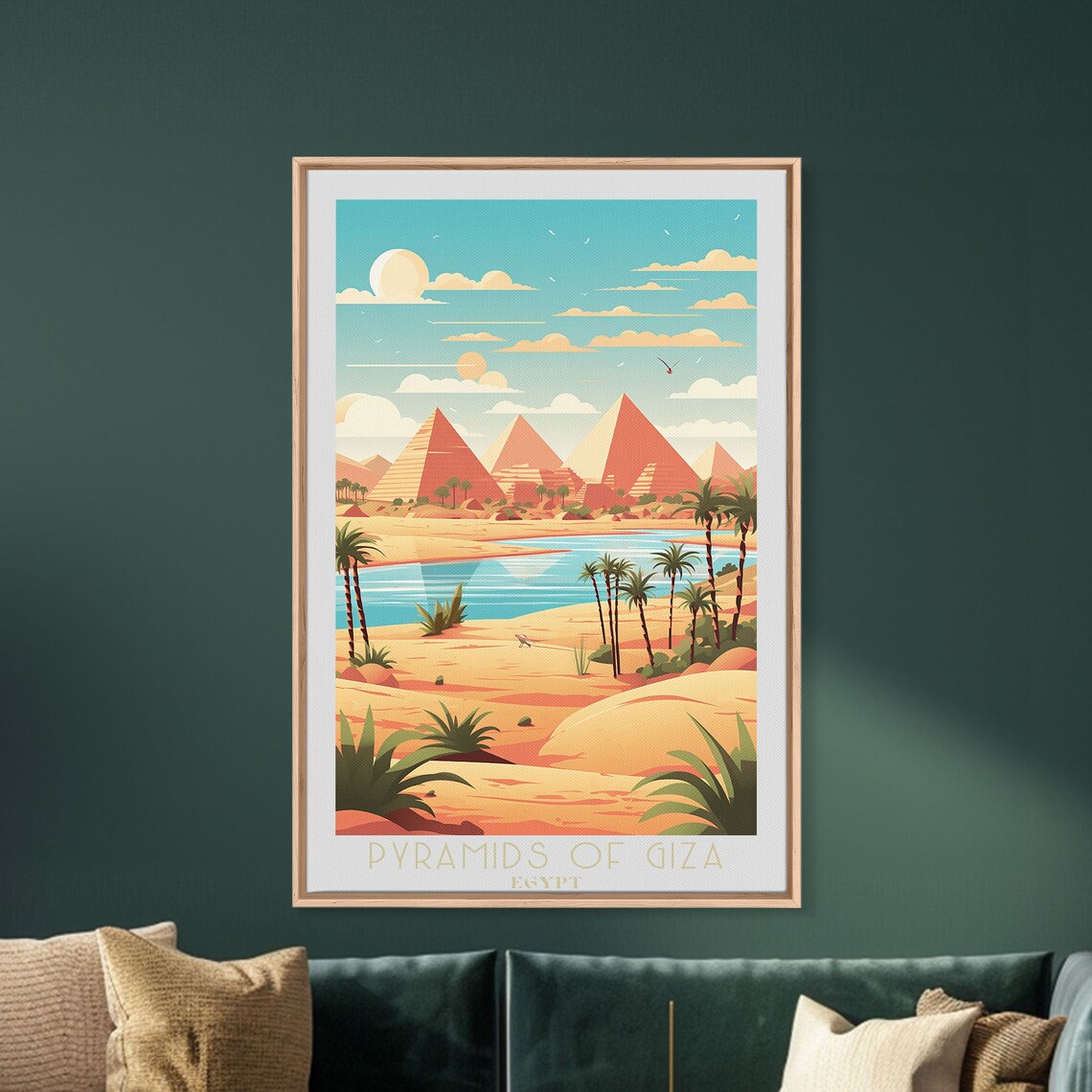 Pyramids of Giza Egypt Desert Palms Oasis Warm Sunset Poster - Image 2