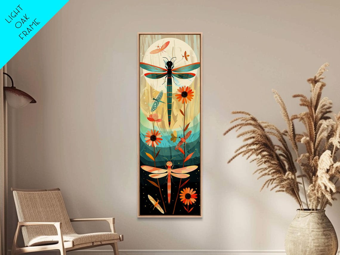Dragonflies Night Glow Vibrant Colors Floral Insect Art Print - Image 3