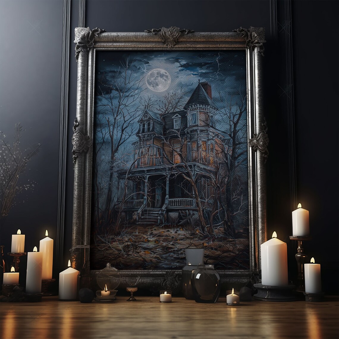 Abandoned House Under Moon, Halloween Art Print - Image 5