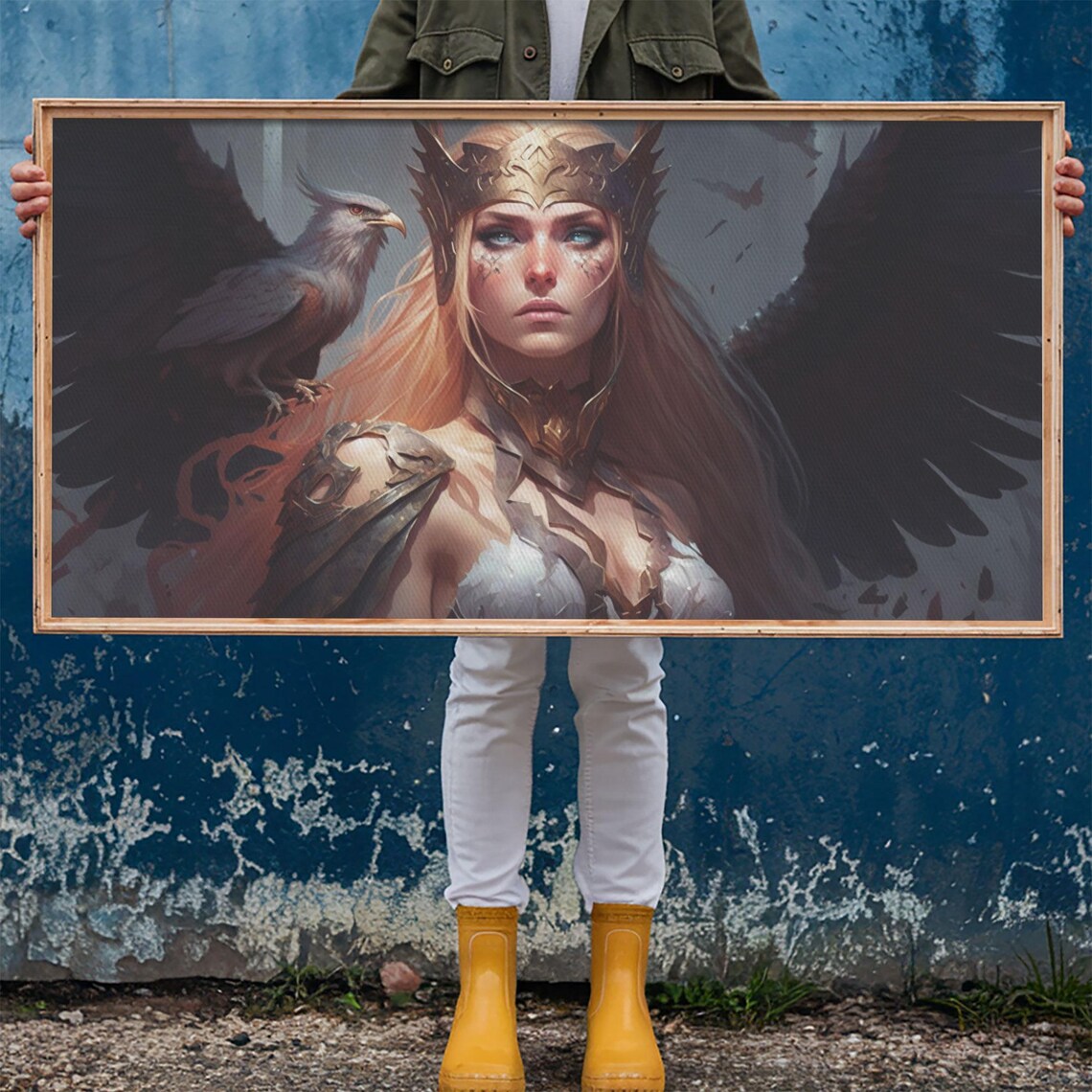Lady Freya Norse Goddess Winged Helmet Raven Warrior Woman Poster - Image 6