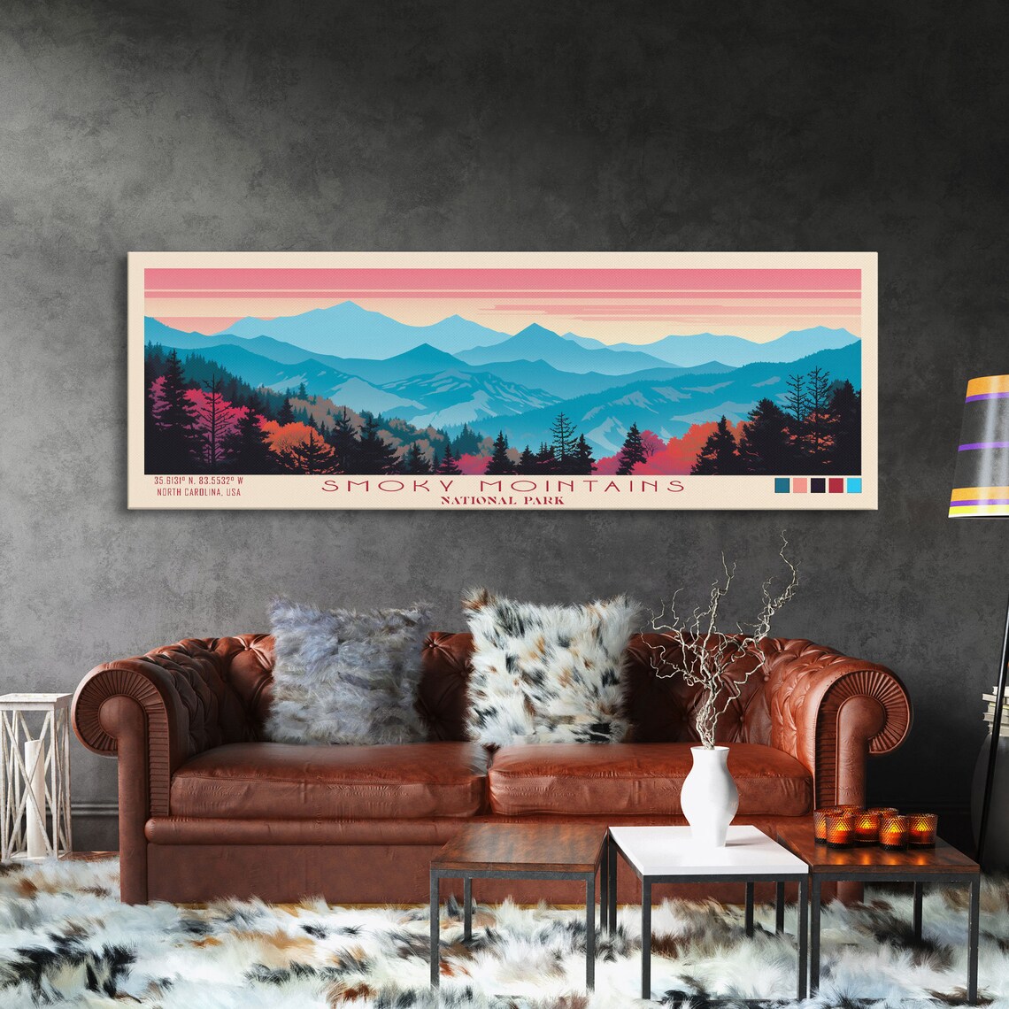 Smoky Mountains National Park Pink Sky Autumn Forest Travel Poster - Image 3