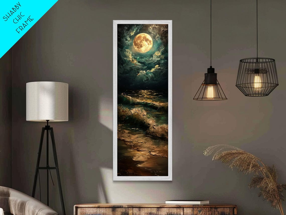 Full Moon Over Ocean Waves Night Sea Moonlight Coastal Travel Poster - Image 3