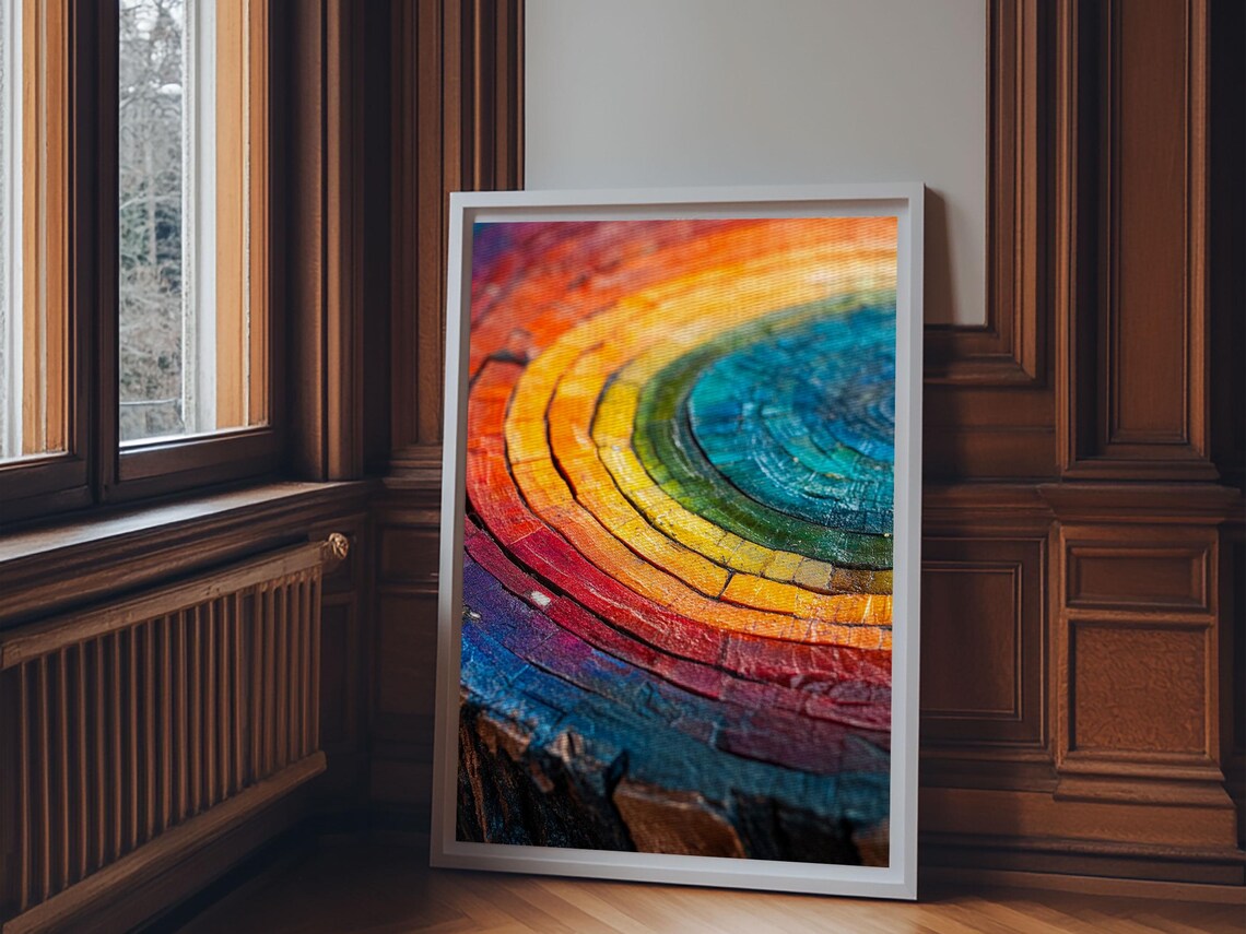Rainbow Tree Rings, Retro Style Rustic Wall Art - Image 5