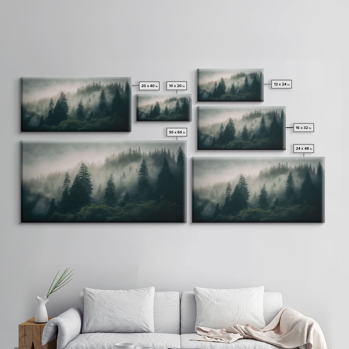 Morning Fog Over A Mountain Forest Art Print - Image 2