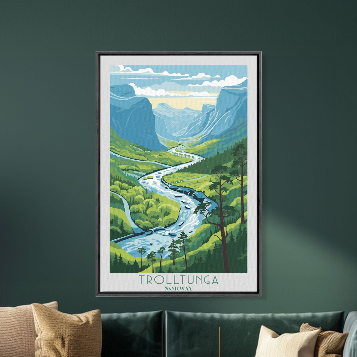 Trolltunga Norway Blue Mountain Valley Winding River Retro View Poster - Image 3
