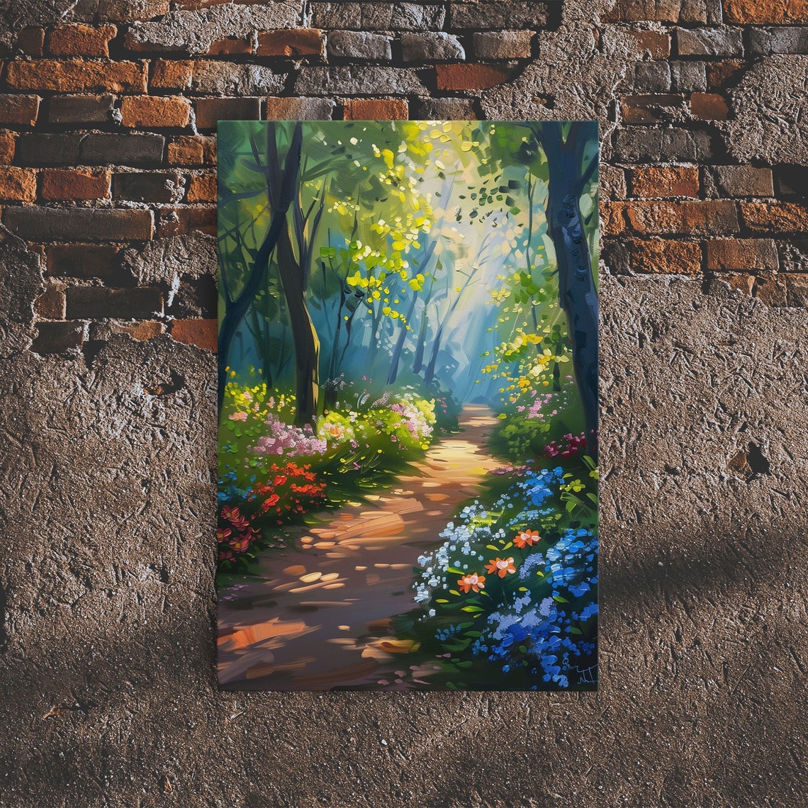 Sunlit Woodland Path Impressionist Forest Wildflowers Art Poster