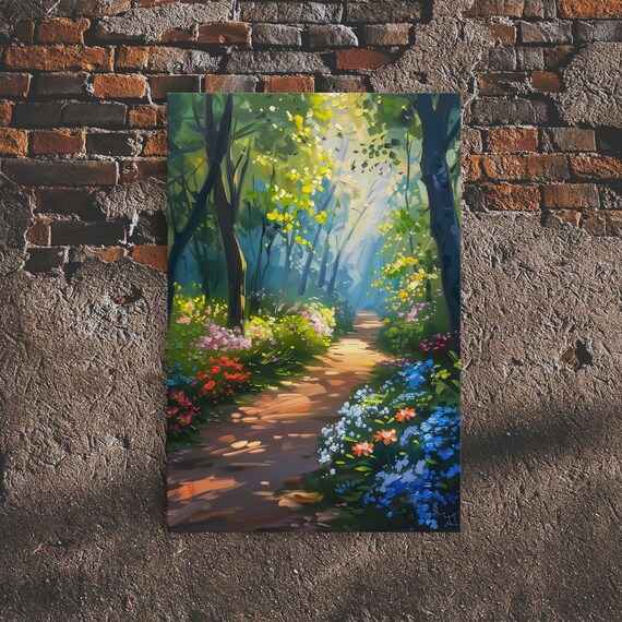 Springtime Path Through An Enchanted Forest Art Print Framed Print Enchanting Scenary Oil Painting Print Cottagecore Aesthetic
