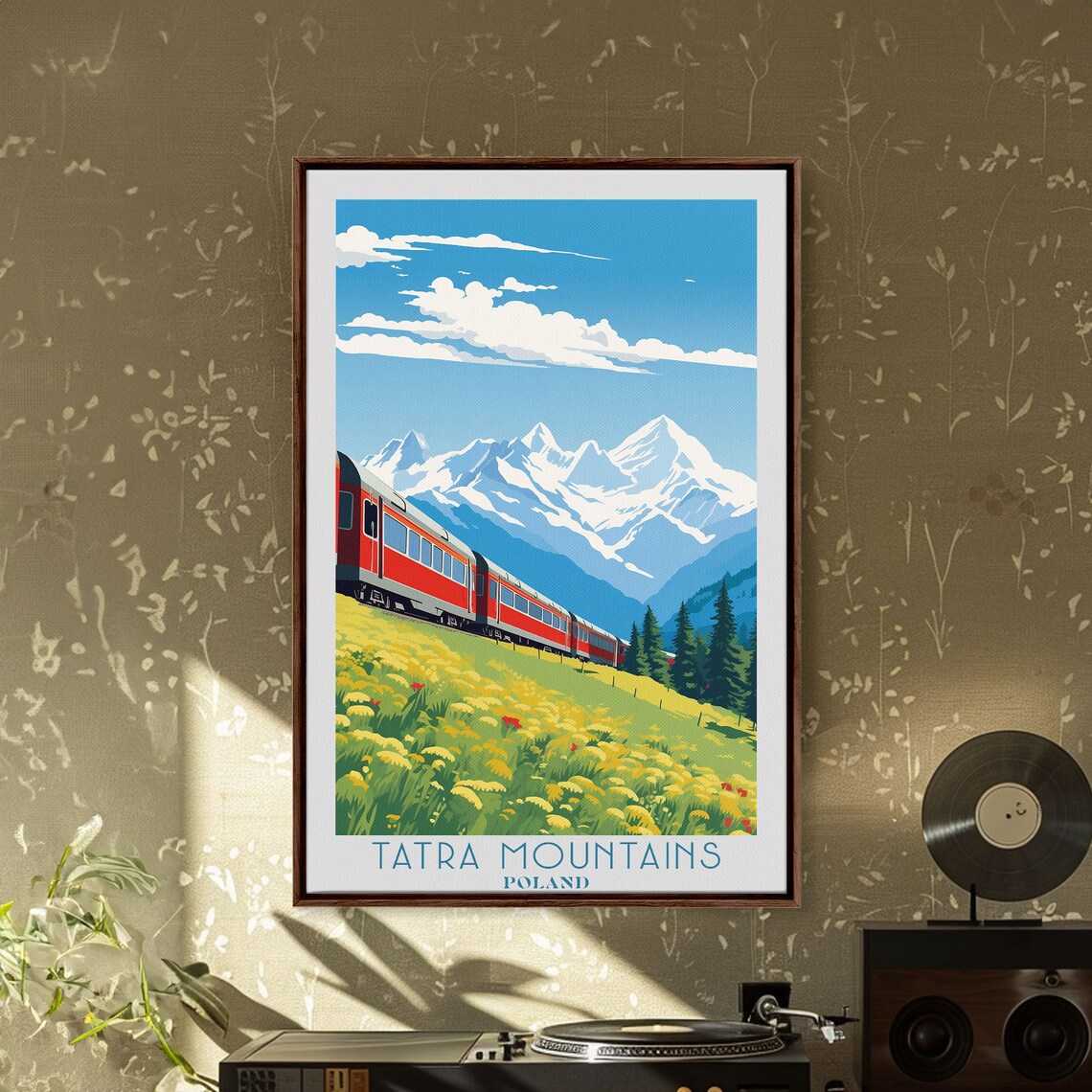 Tatra Mountains Poland Red Train Flower Meadow Snow Peaks Travel Poster - Image 2