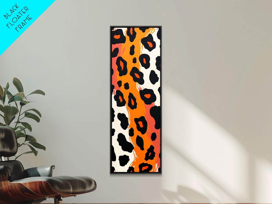 Bold Orange Black Leopard Spots Pattern Midcentury Modern Tall Skinny Poster - Image 5
