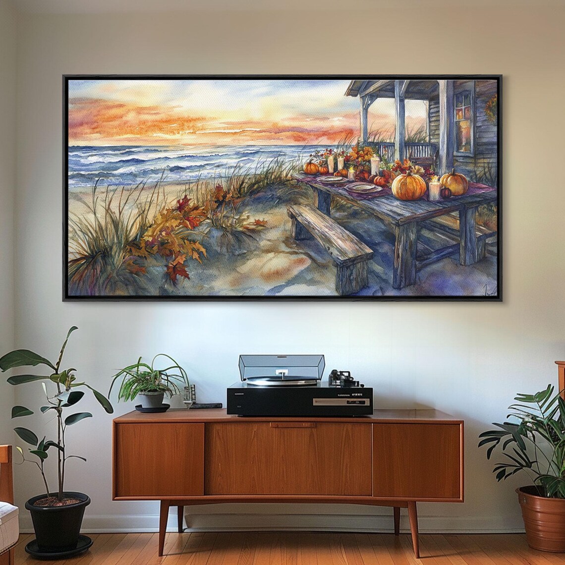 Beach Thanksgiving Table Pumpkins, Coastal Fall Art Print - Image 3