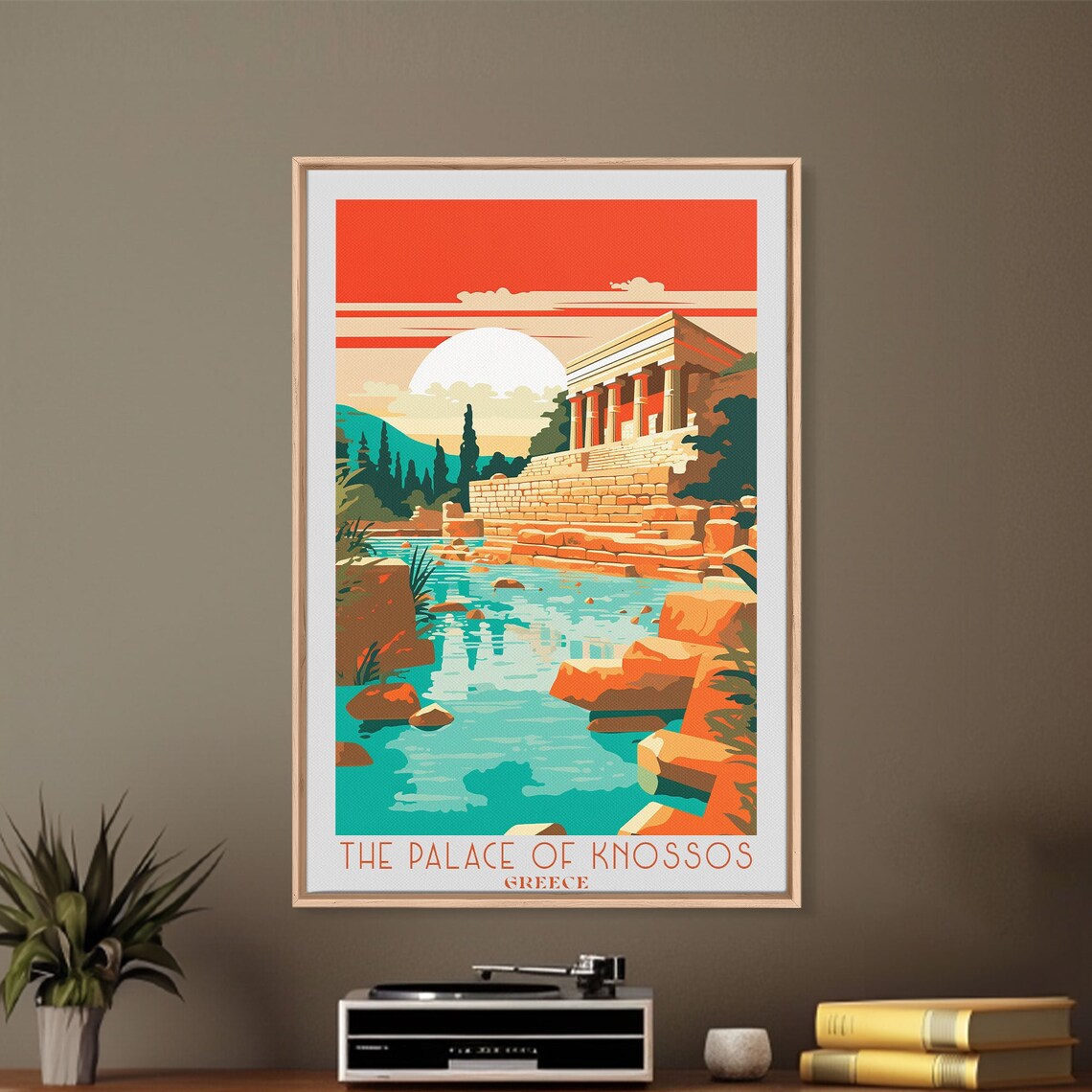 The Palace Of Knossos Greece Minoan Ruins Sunset Pool Retro Art Poster - Image 3